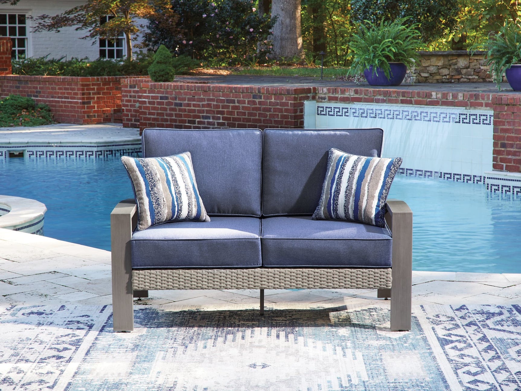 Half Moon Beach Blue/Gray Outdoor Loveseat with Cushion