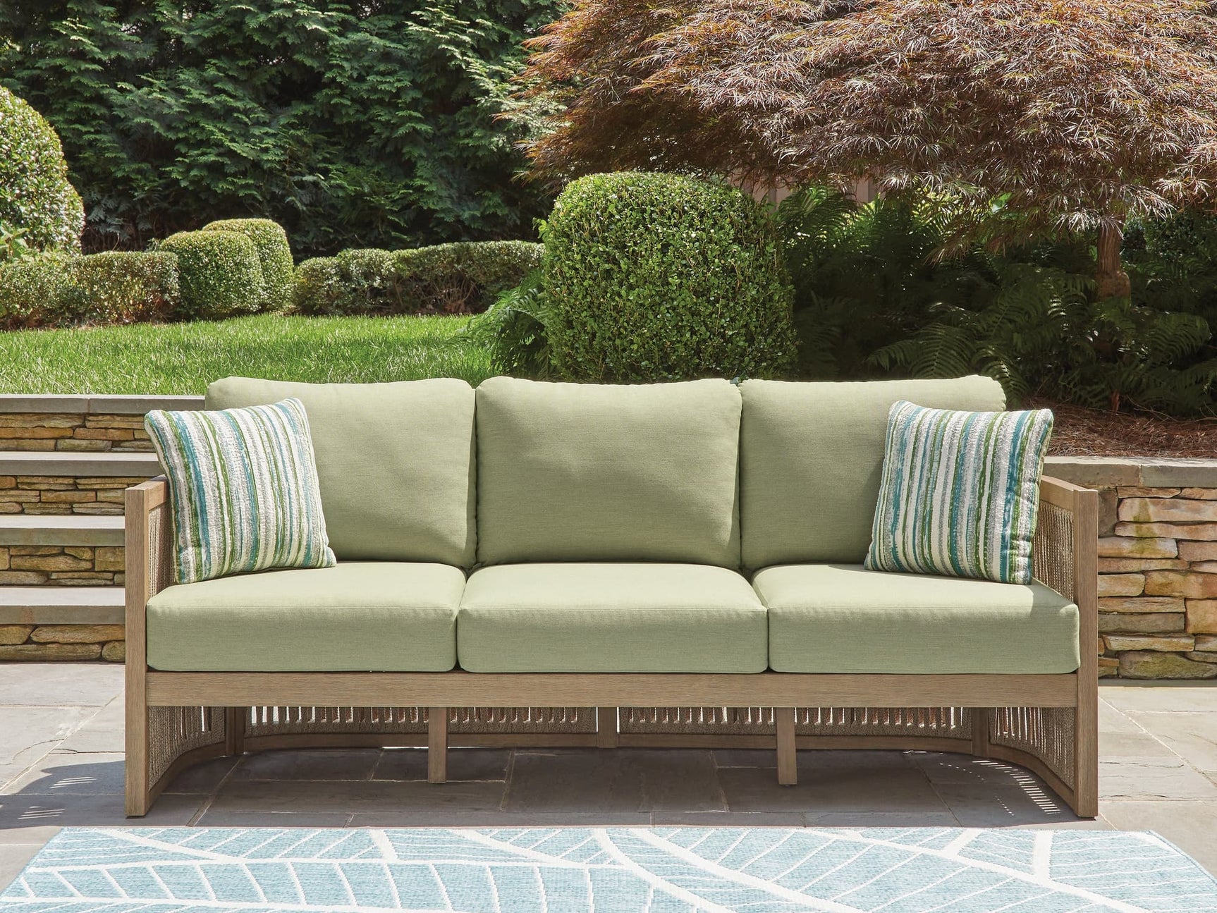 Serena Shores Beige/Green Outdoor Sofa with Cushion