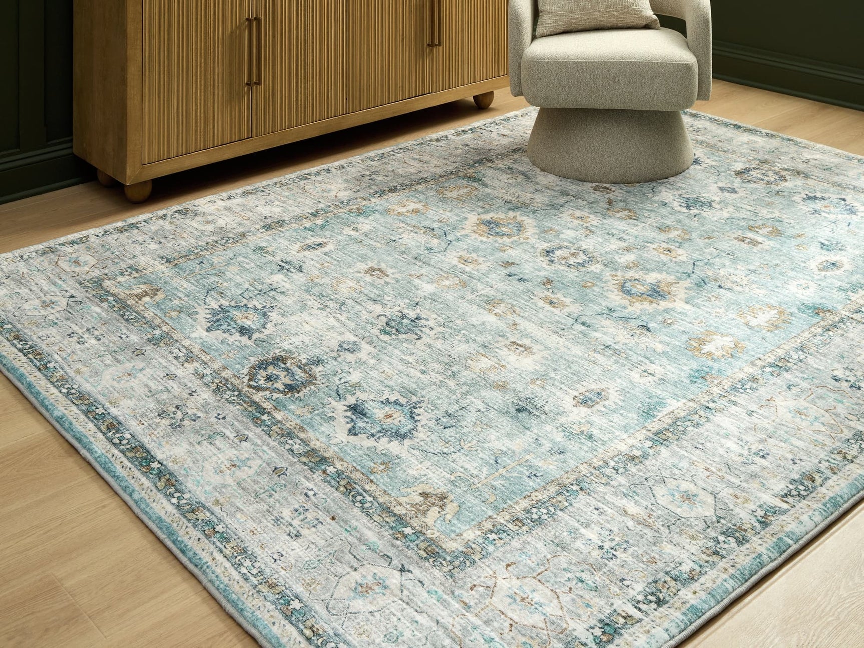 Ladstoney Teal/Beige/Ochre 7'6" X 9'6" Memory Foam Area Rug