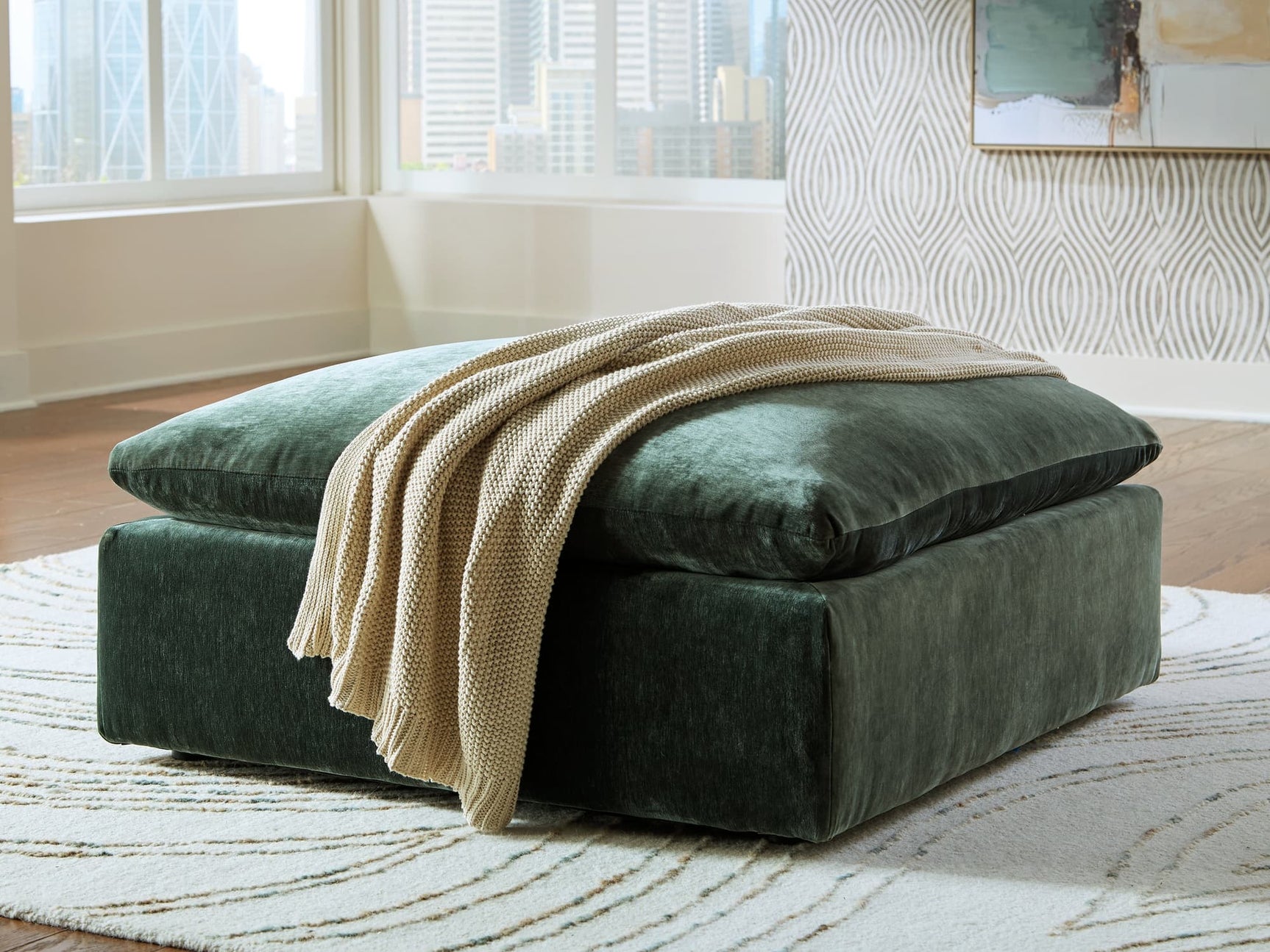 Carriage View Jade Velvet Oversized Accent Ottoman