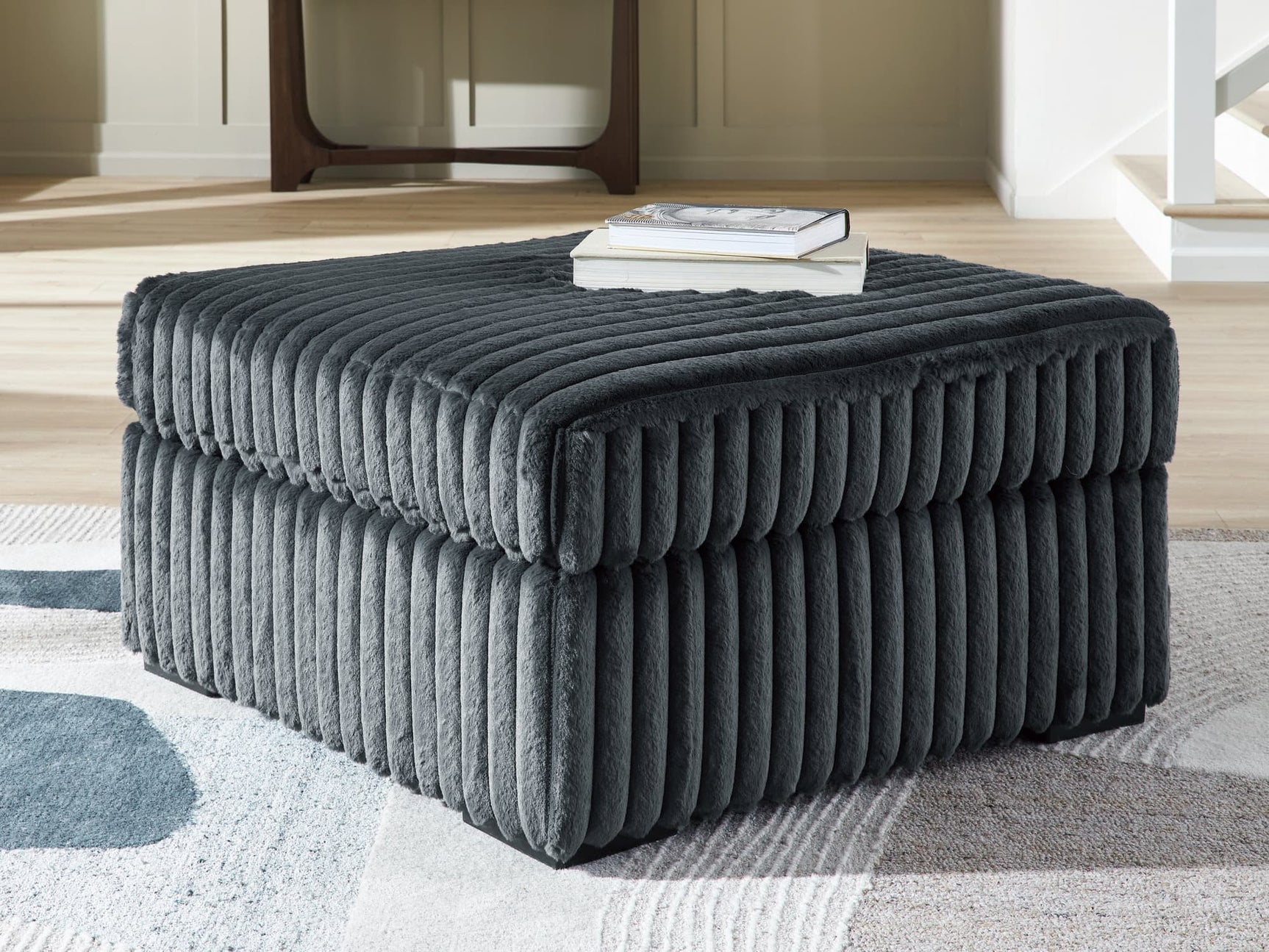 Midnight-Madness Gunmetal Velvet Oversized Accent Ottoman