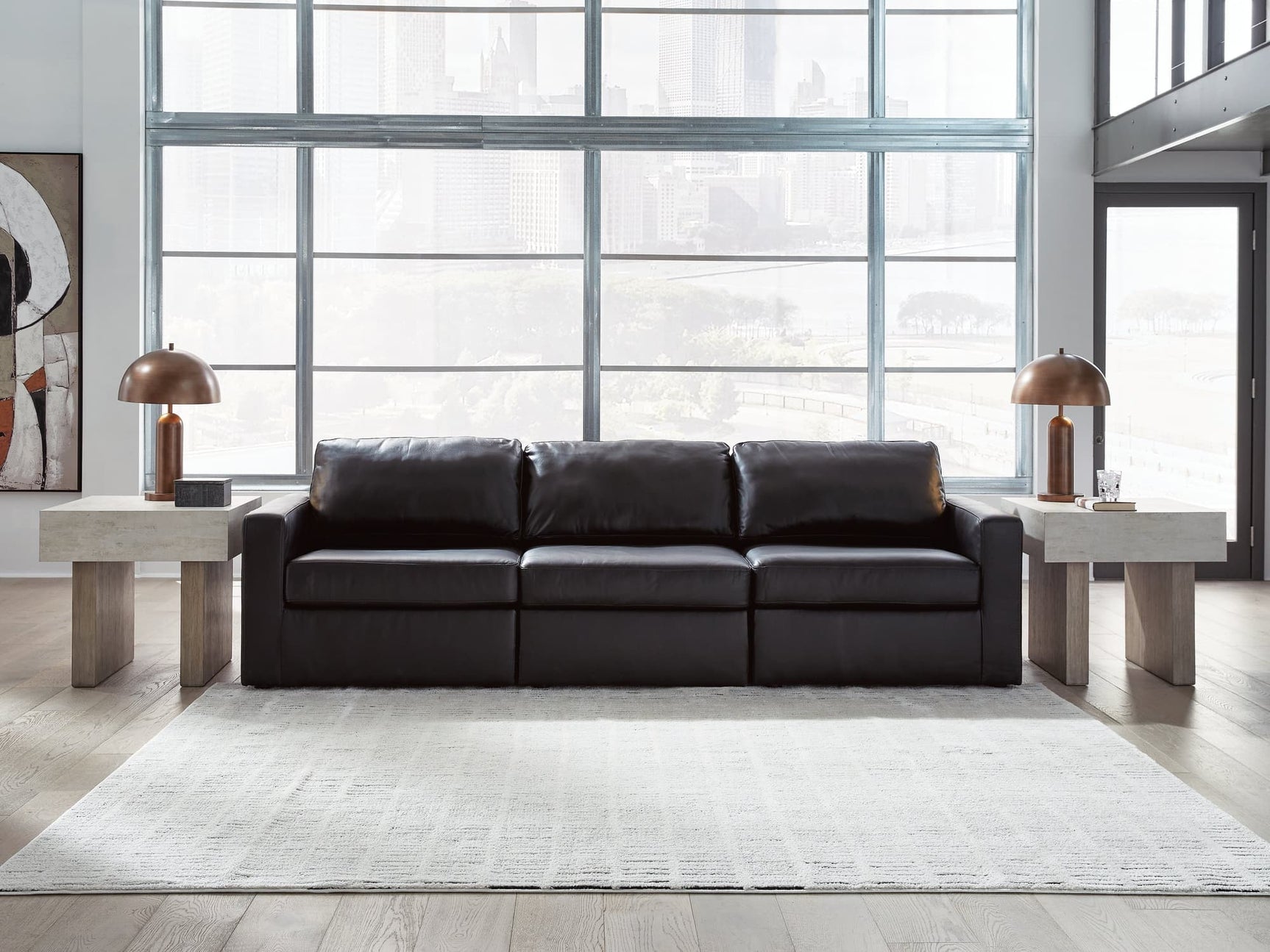 Modmax II Black Leather 3-Piece Sectional Sofa