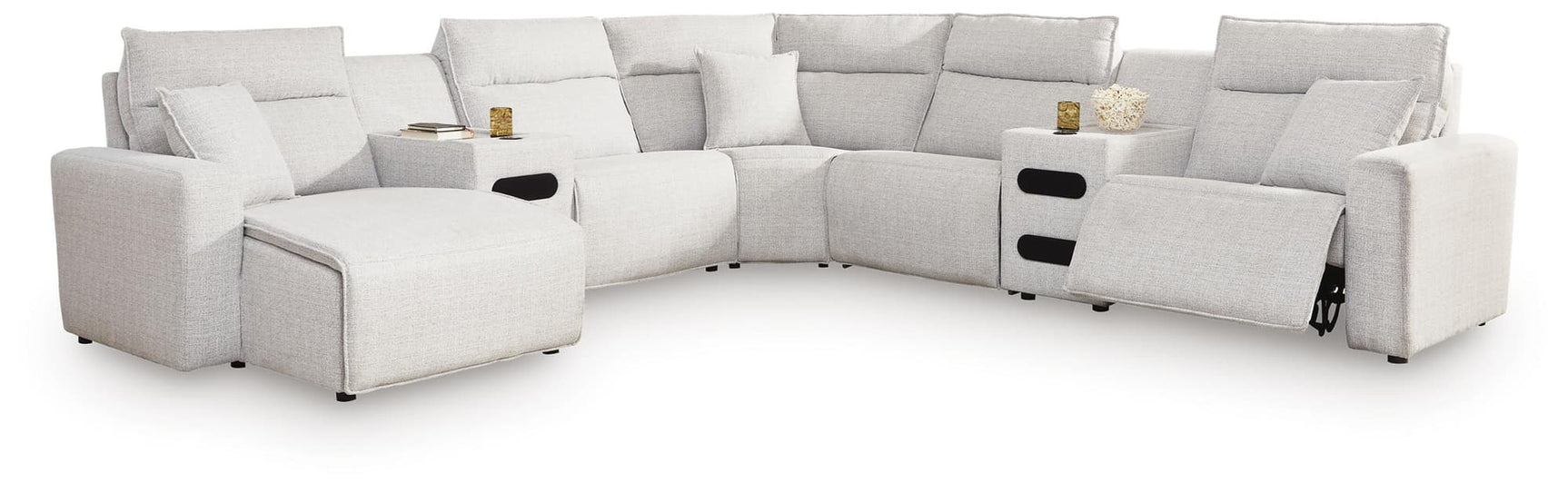 Modmax II Stone 7-Piece Power Reclining Sectional with Chaise and Audio Consoles
