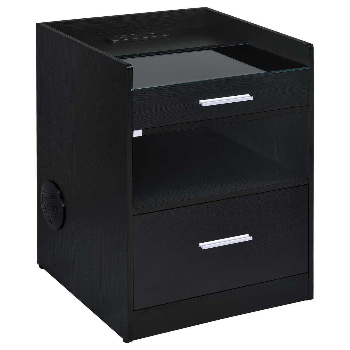 Furda 2-Drawer LED Nightstand Bedside Table with Speaker Black Ash — product view