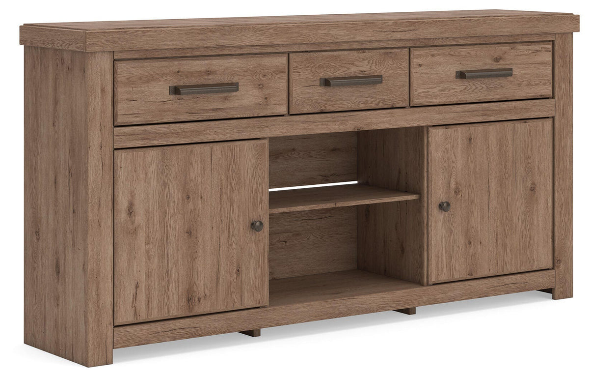 Garistyn Brown 73" TV Stand — angled view