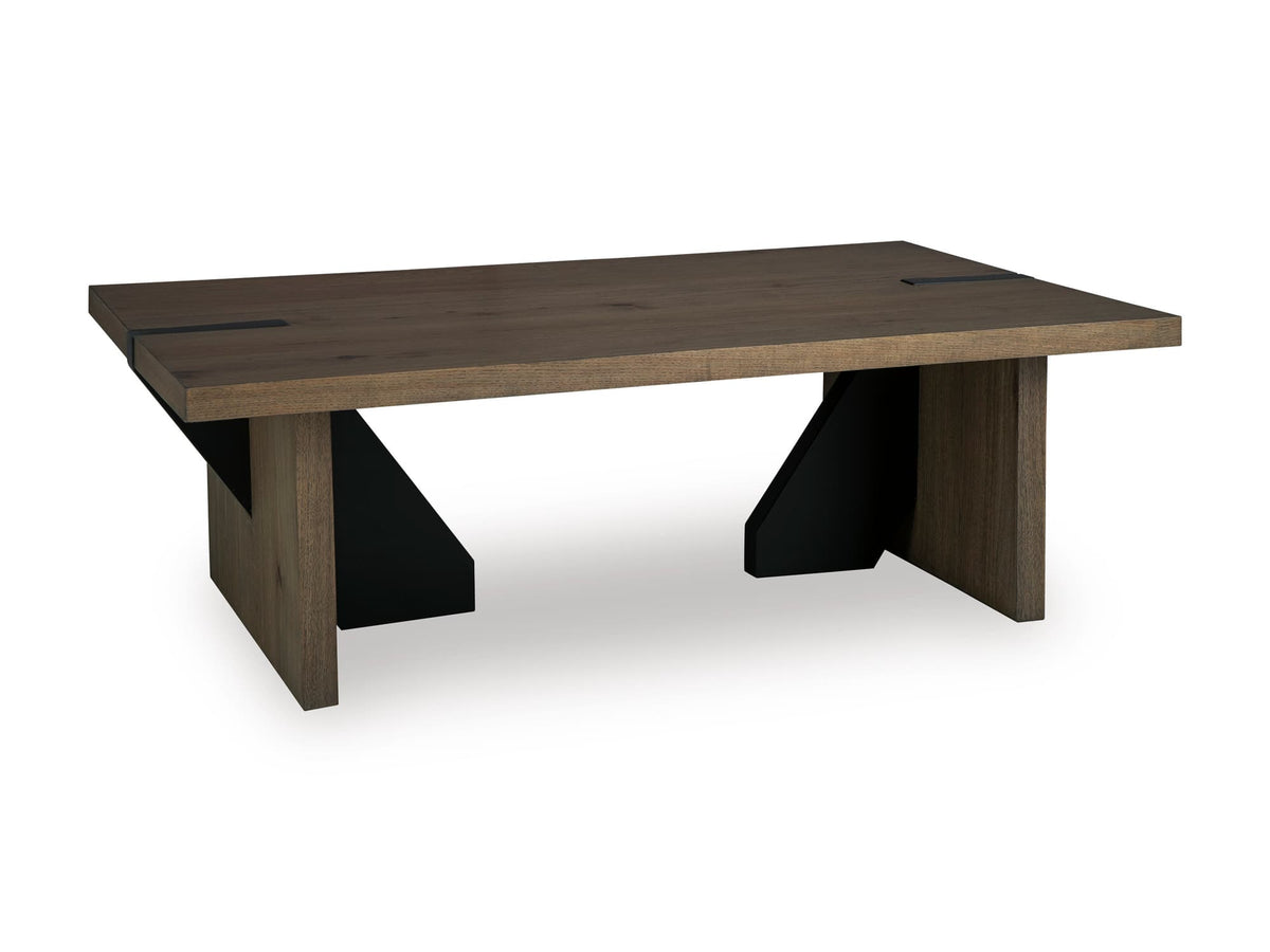 Brown Rustic Oak Veneer Coffee Table with Metallic Leg Blocks — product image 3