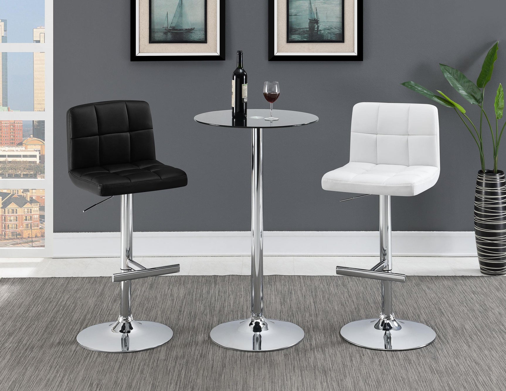 Adjustable Height Bar Stools Chrome and Black (Set of 2)
