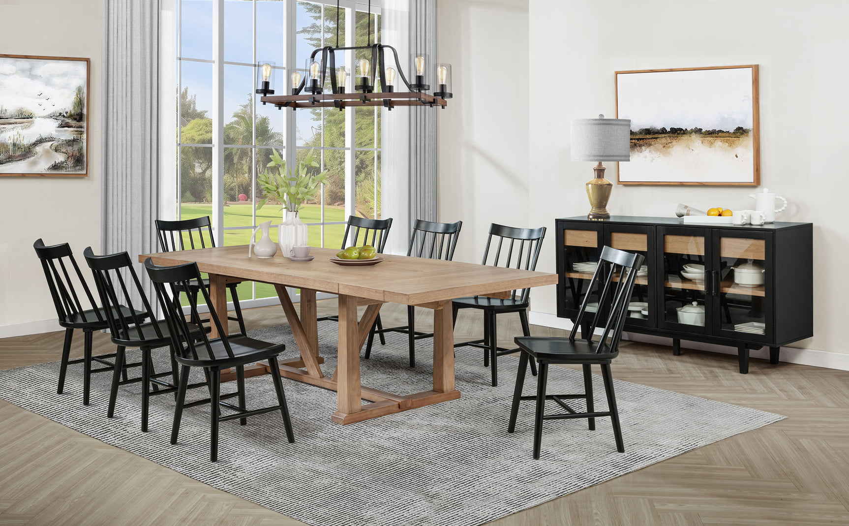 Middleton Natural Brown Black Extension Leaf Dining Room Set