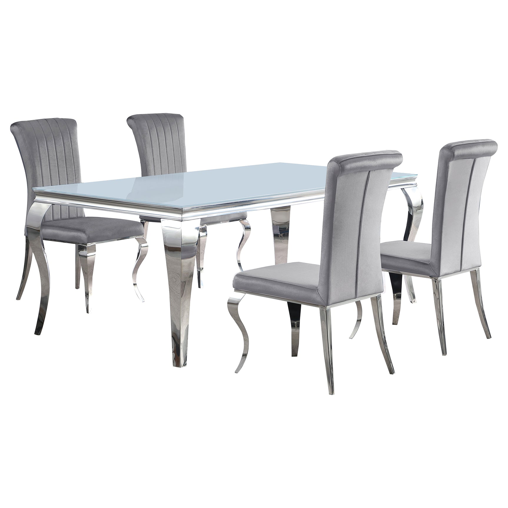 Carone White Gray 81-inch Rectangular Glass Dining Room Set