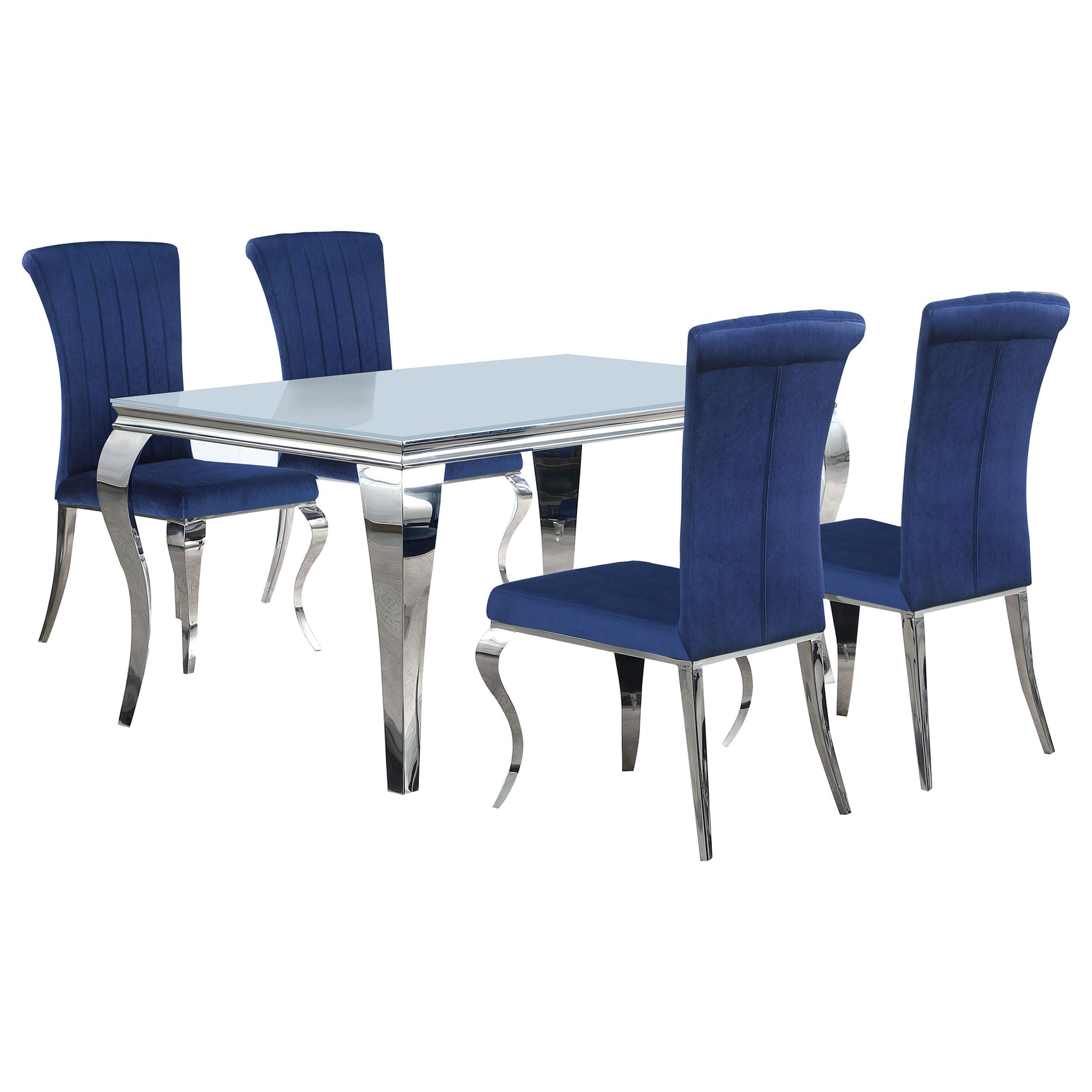 Carone White Blue II 81-inch Rectangular Glass Dining Room Set
