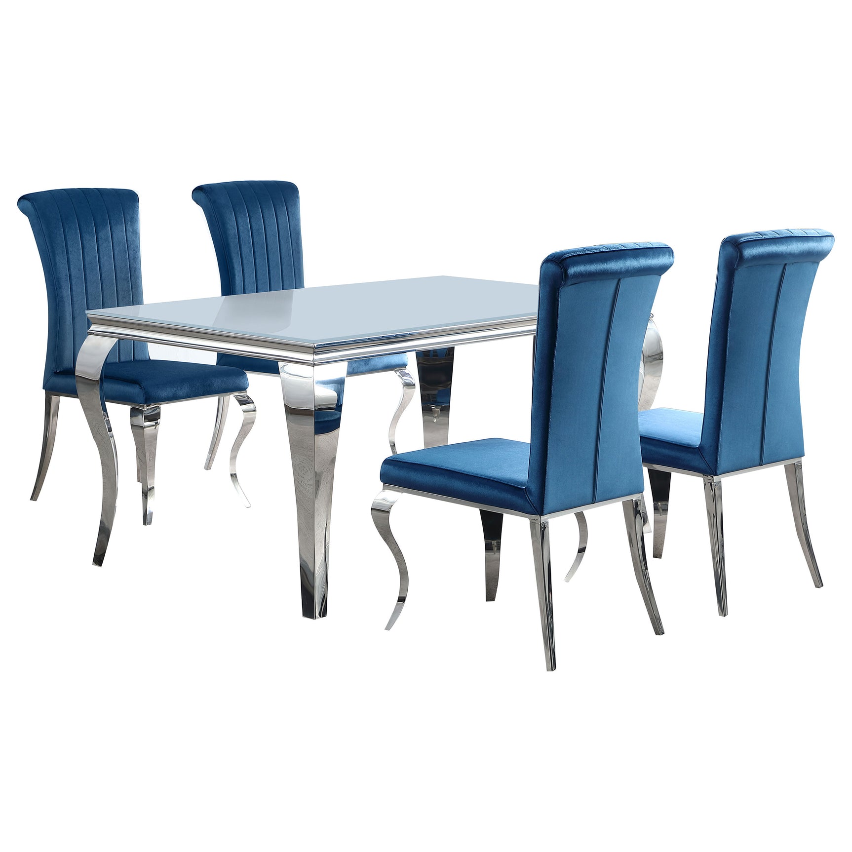 Carone White Teal II 81-inch Rectangular Glass Dining Room Set