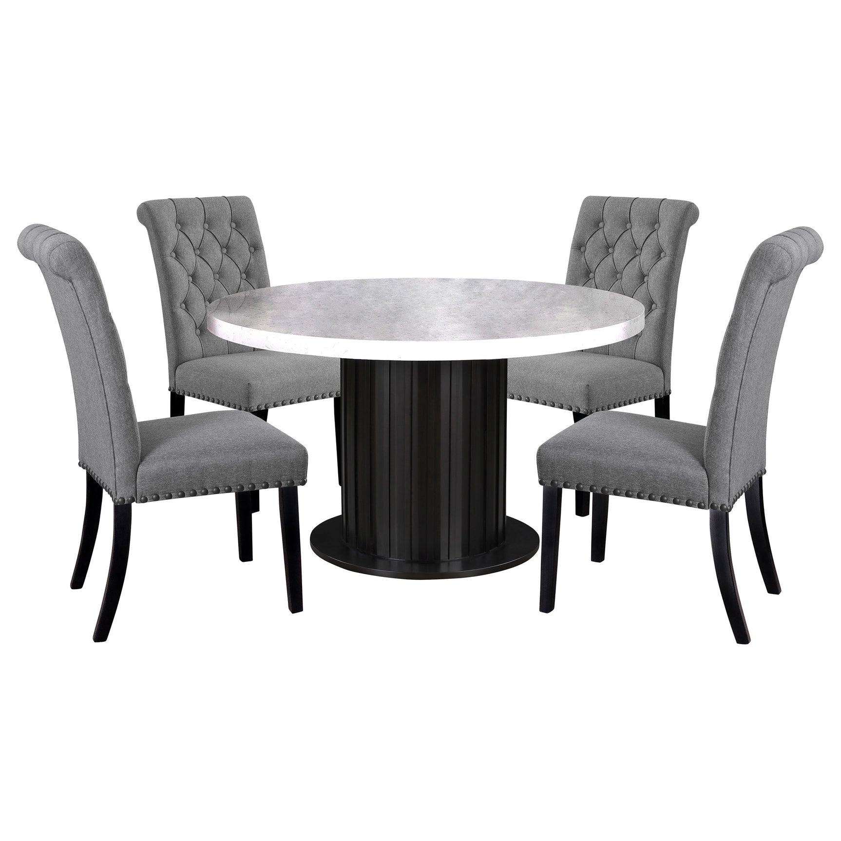 Sherry Gray Round Marble Top Dining Room Set