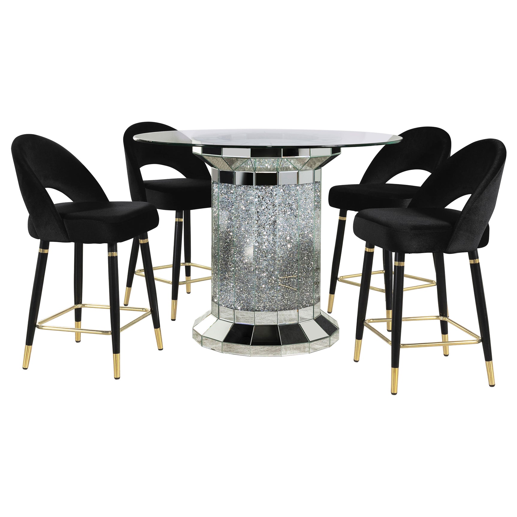 Ellie Black Mirrored Counter Height Set