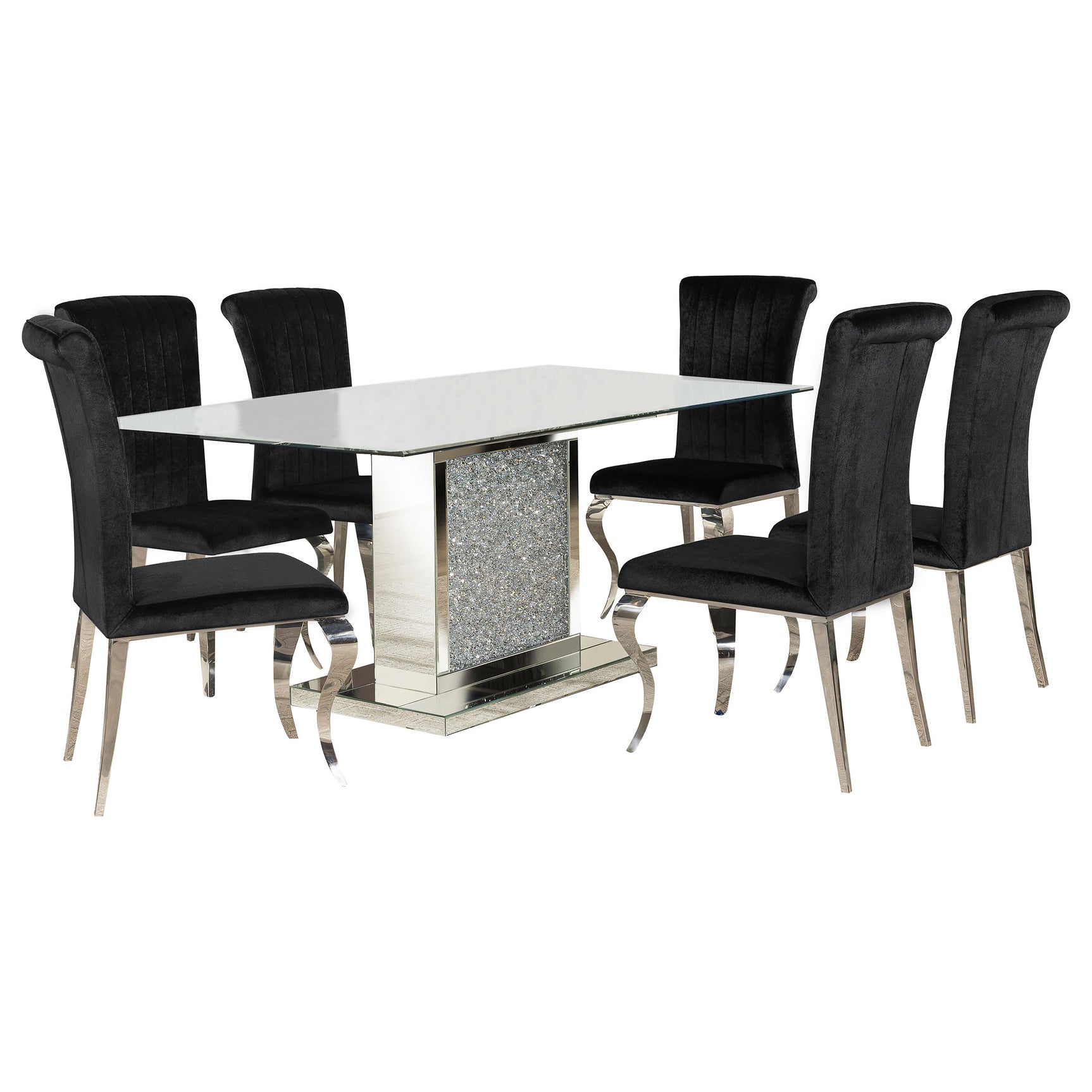 Marilyn Black Rectangular Mirrored Dining Room Set