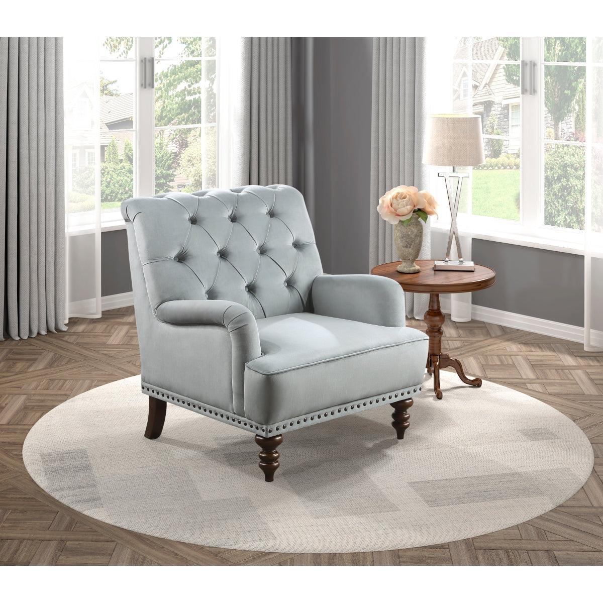 Holland Park Gray Solid Wood And Plywood Velvet Fabric Upholstery Tufted Accent Chair - Ella Furniture