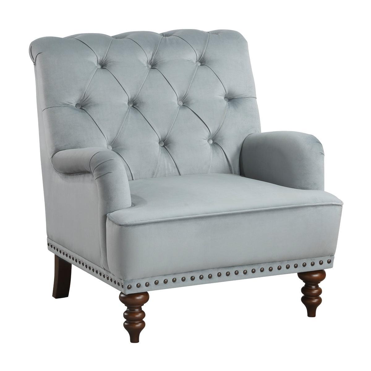 Holland Park Gray Solid Wood And Plywood Velvet Fabric Upholstery Tufted Accent Chair - Ella Furniture
