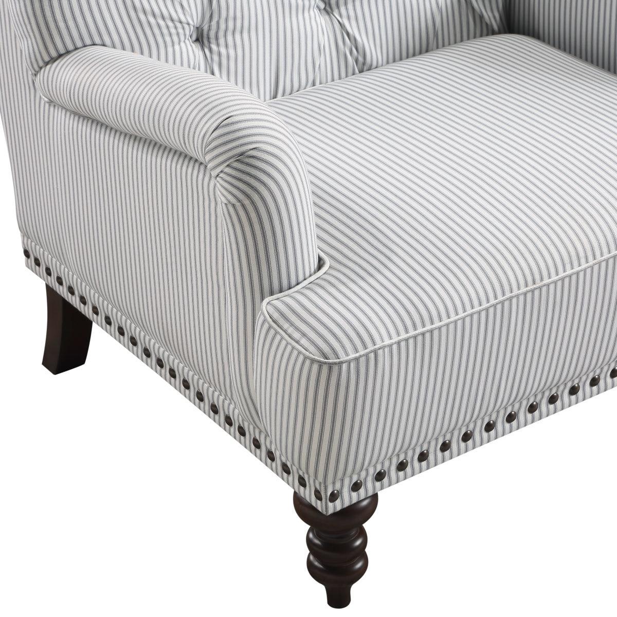 Holland Park Gray/White Solid Wood And Plywood Textured Fabric Upholstery Tufted Accent Chair - Ella Furniture