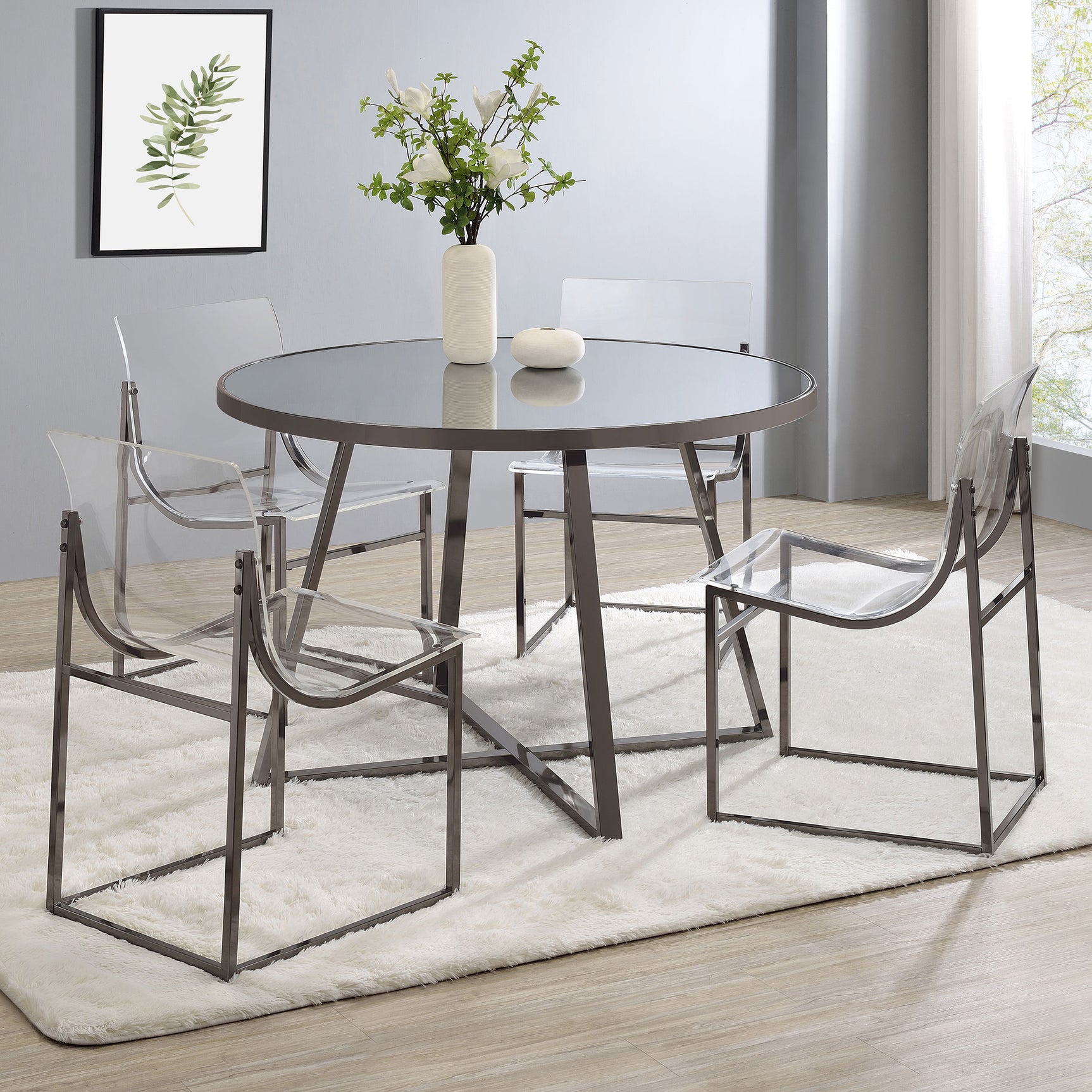 Jillian Black Nickel Round Mirror Top Dining Room Set