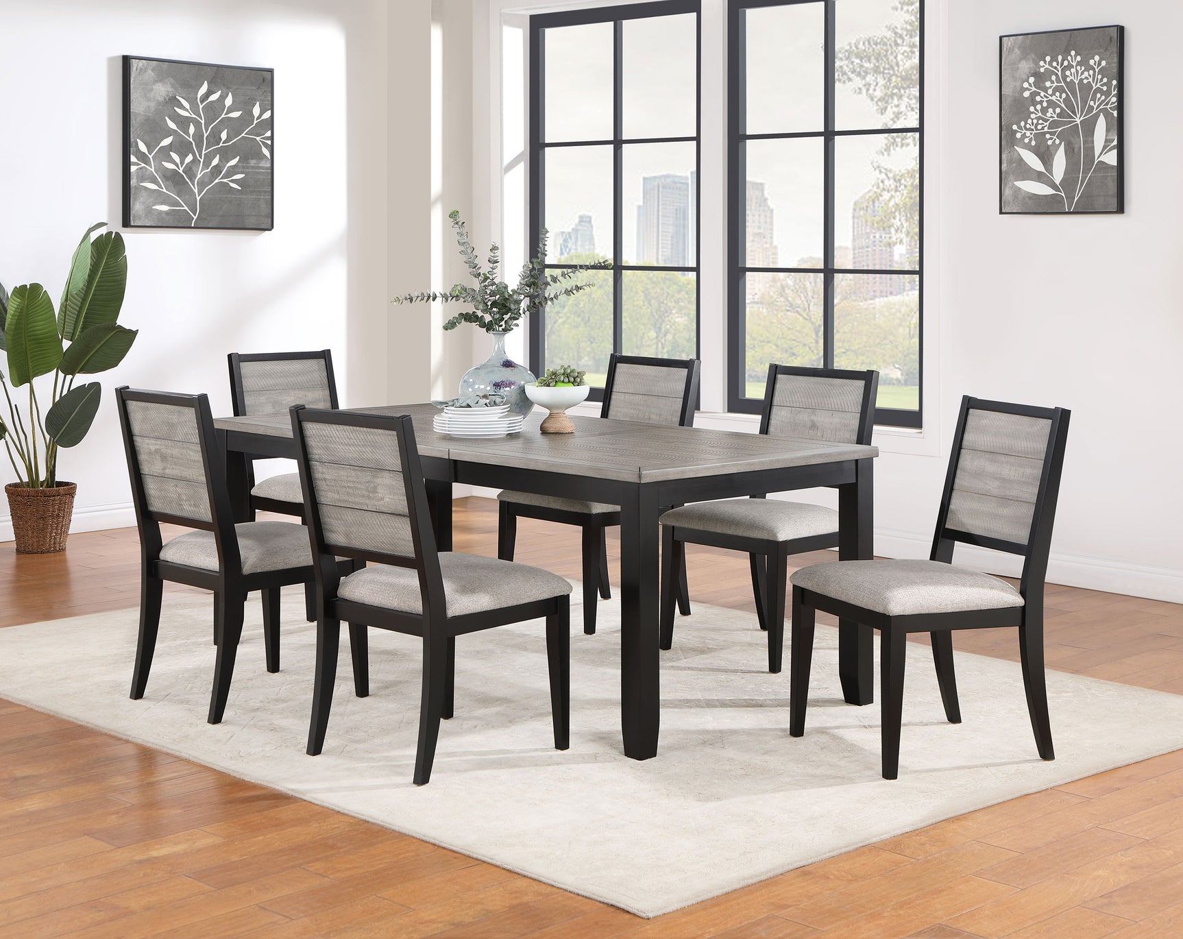 Elodie Black Gray Rectangular Extension Leaf Dining Room Set