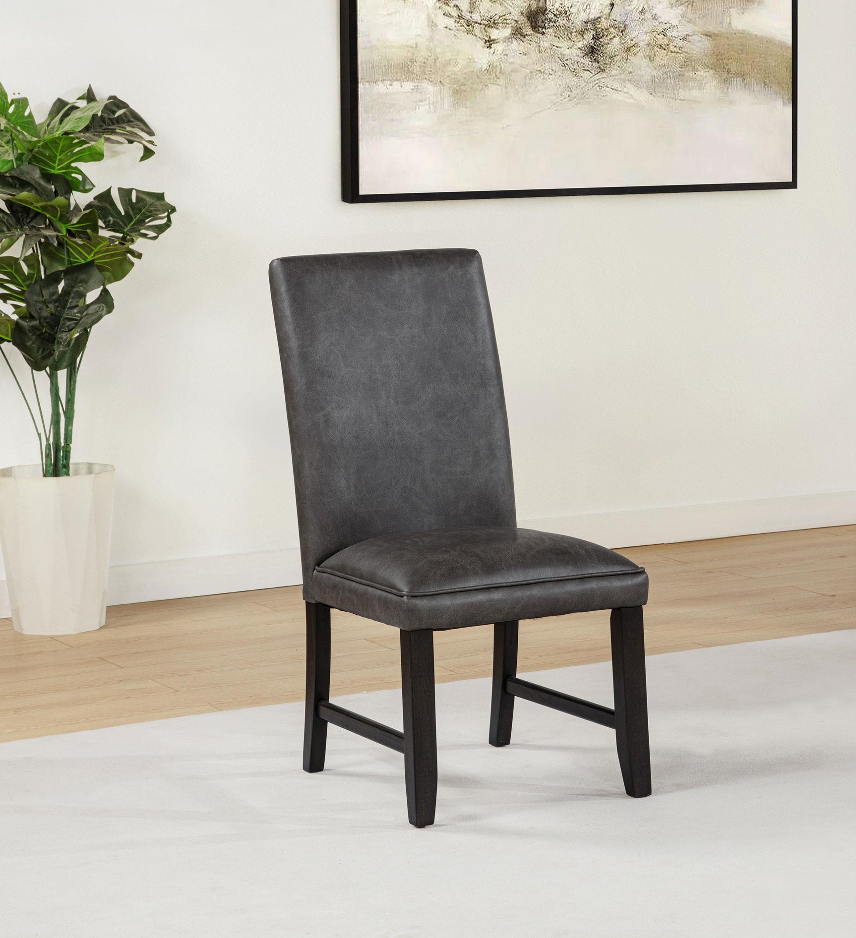 Averill Faux Leather Upholstered Dining Side Chair Dark Grey (Set of 2)