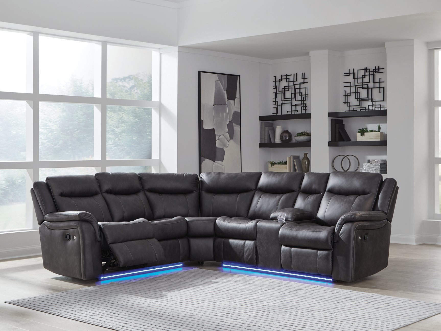 Sultan Meadow Carbon Faux Leather 2-Piece Reclining Sectional