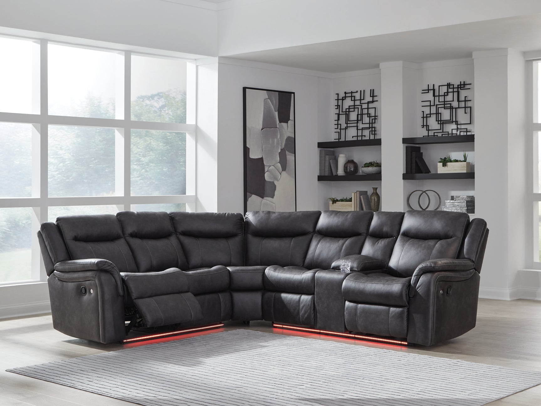 Sultan Meadow Carbon Faux Leather 2-Piece Reclining Sectional