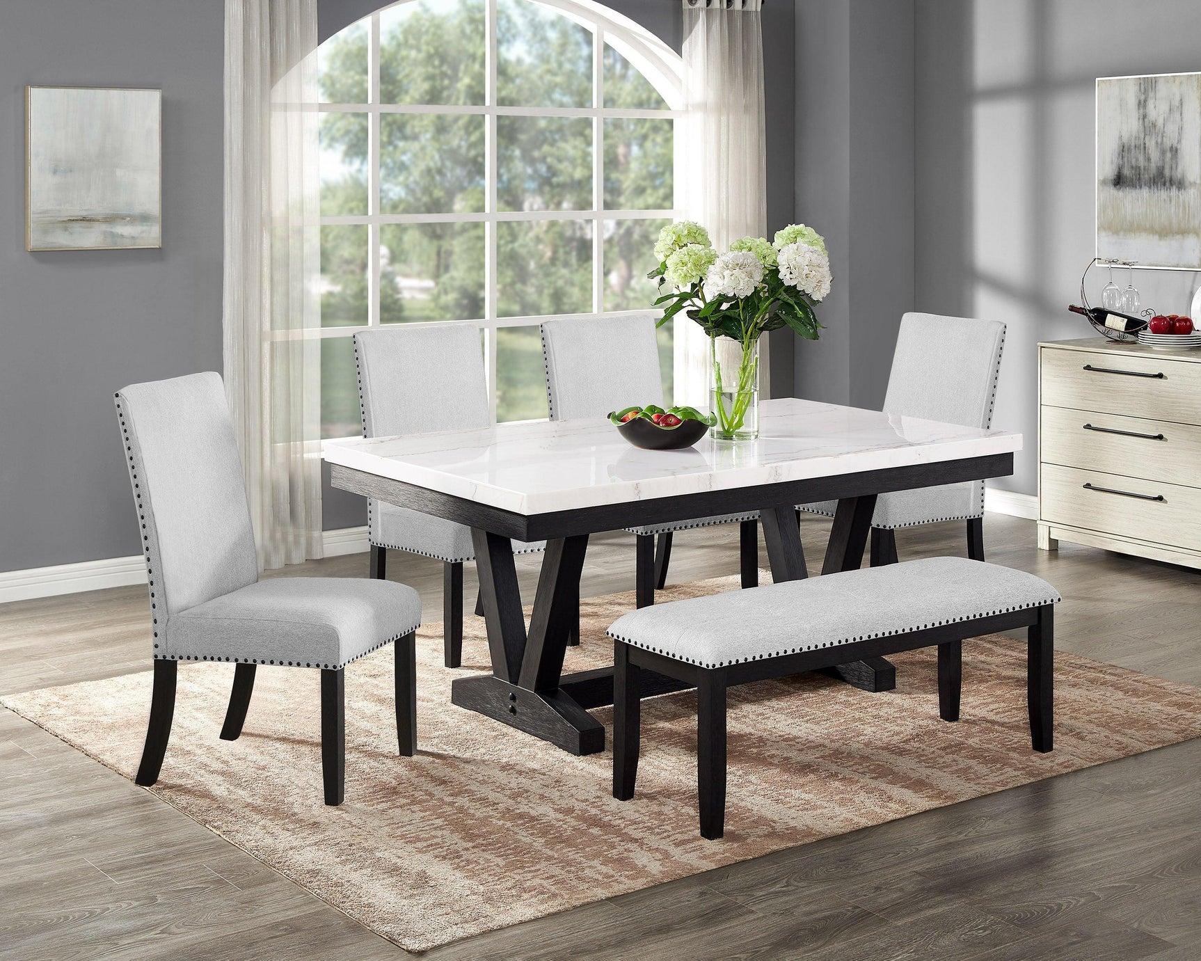 Varley Light Gray White Rectangular Dining Room Set