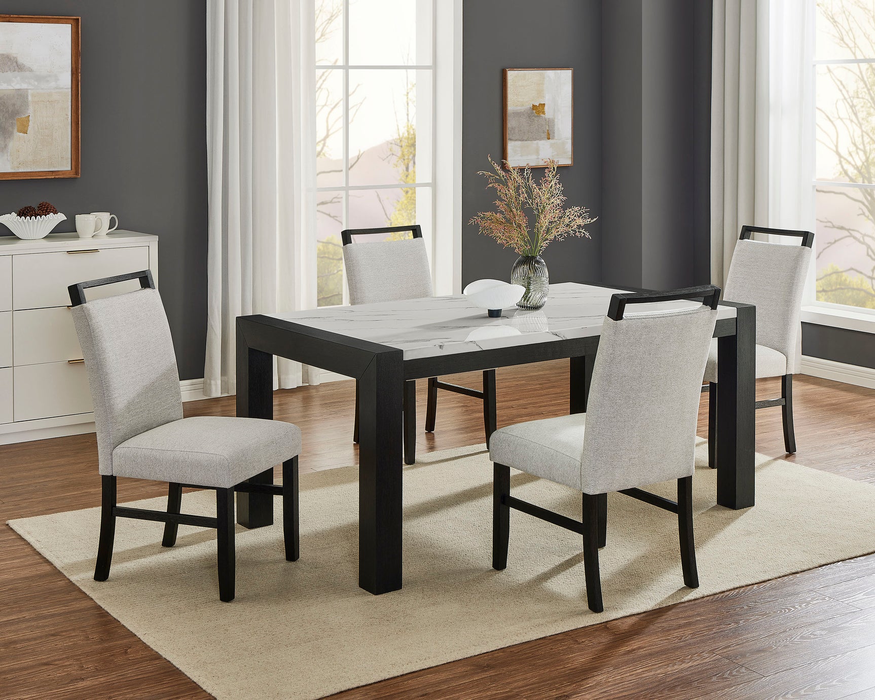 Jules Light Gray Faux Marble Dining Room Set