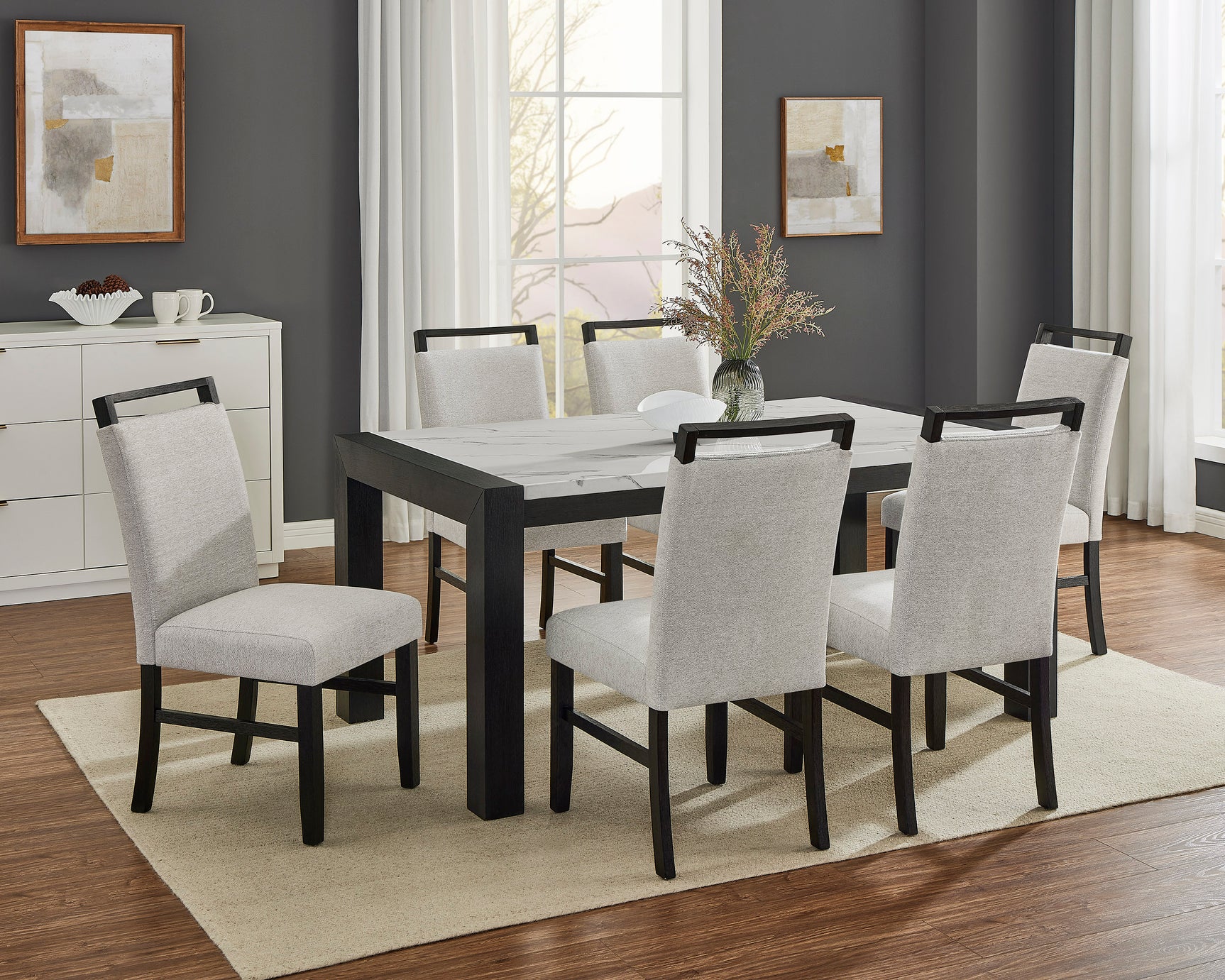 Jules Light Gray Faux Marble Dining Room Set