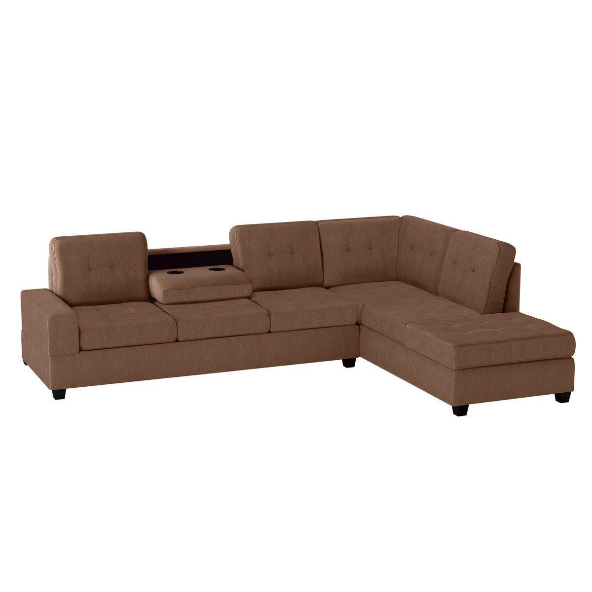 Chocolate Traditional Modern Solid Wood And Plywood Fabric Upholstered Tufted Sectional - Ella Furniture