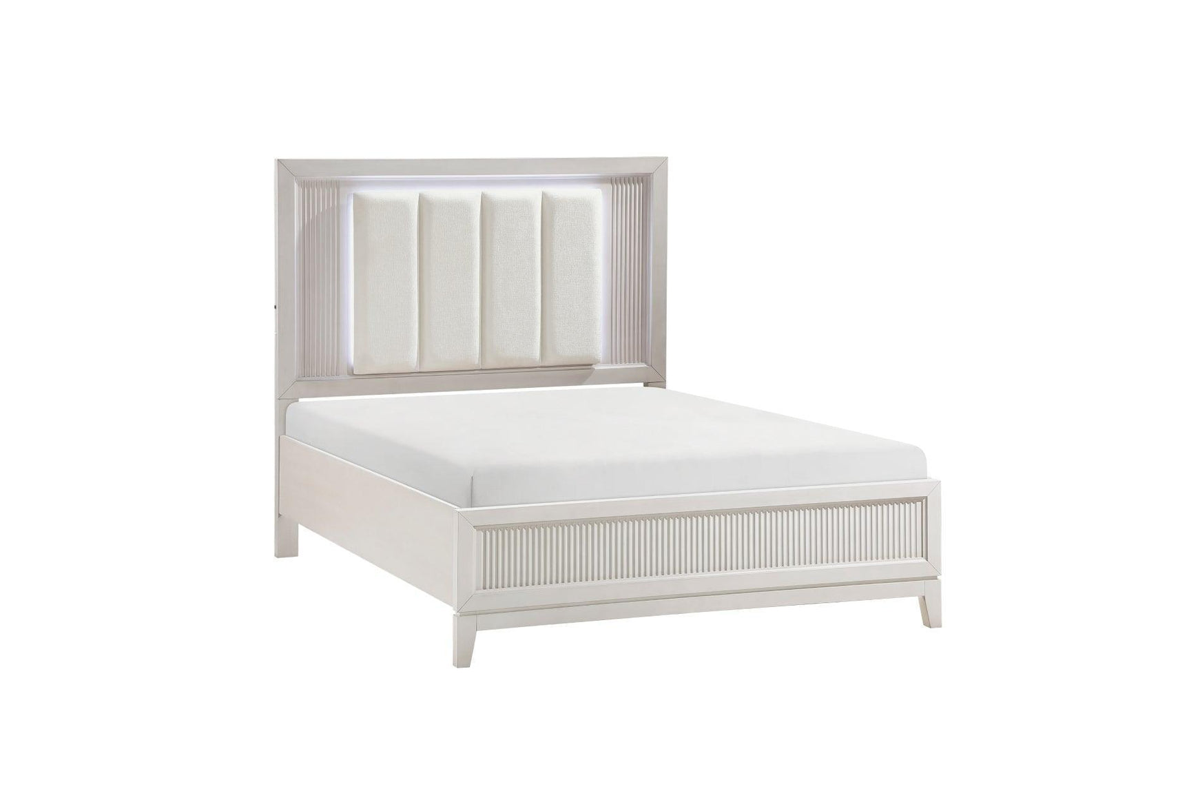 Florence Antique White Upholstered LED Panel Bedroom Set