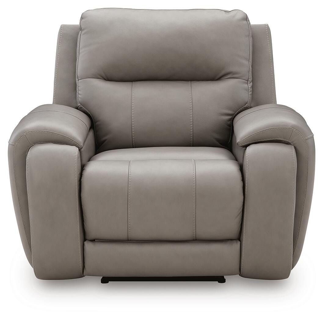 Real Moments Ash Leather Power Recliner with Audio Seating — front view