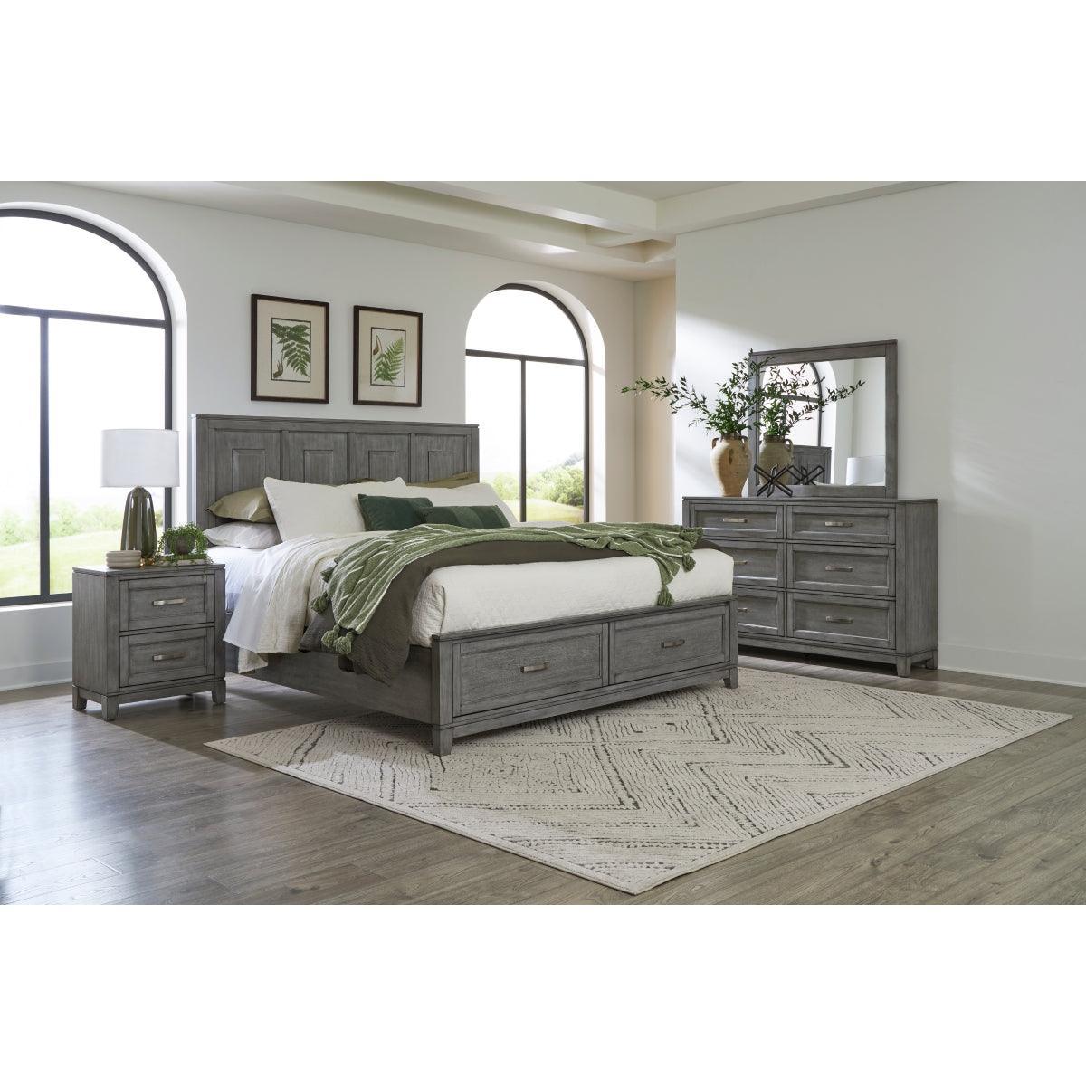 Garretson Gray Modern Transitional Okume Veneer Solid Wood Metal Storage Queen Bed - Ella Furniture