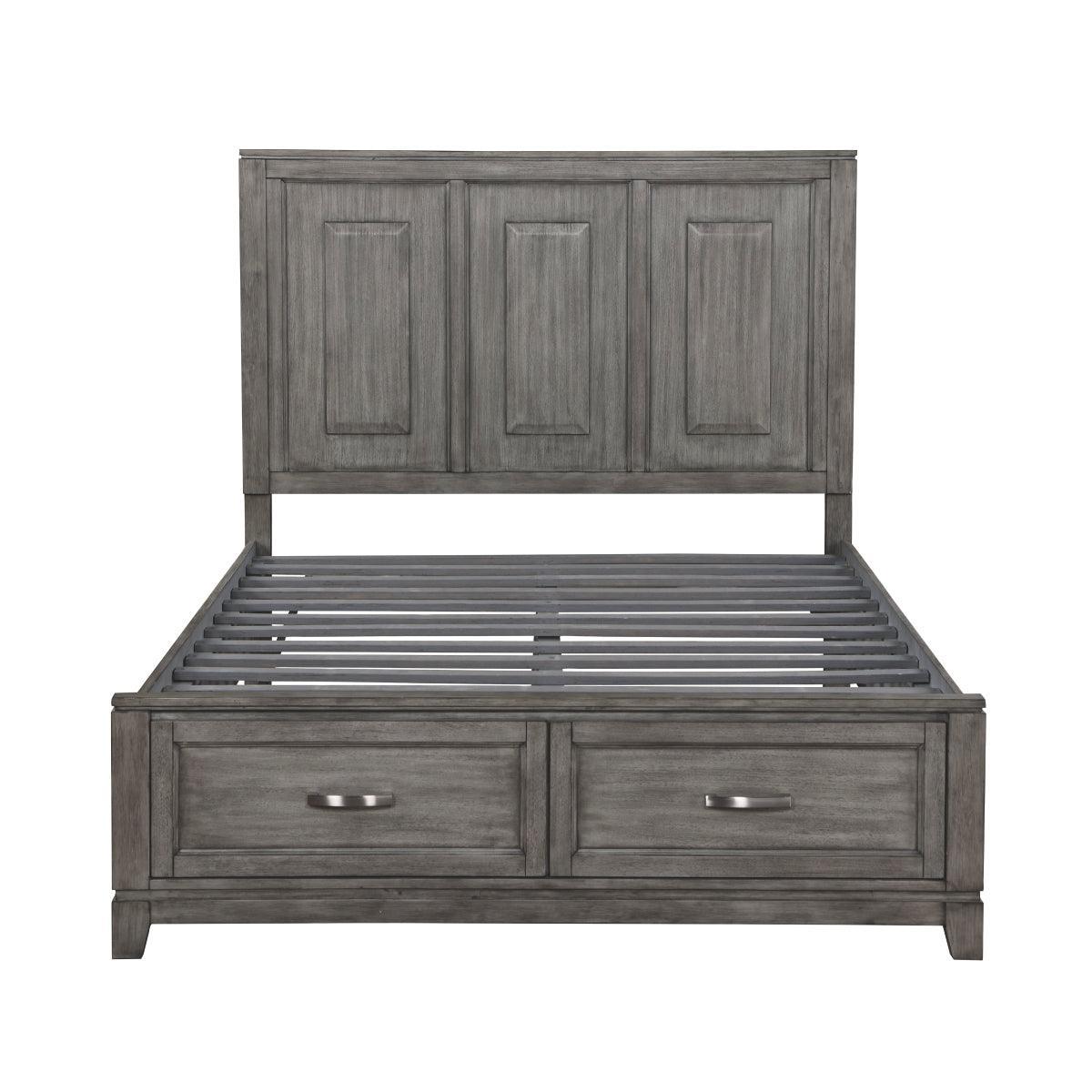 Garretson Gray Modern Transitional Okume Veneer Solid Wood Metal Storage Queen Bed - Ella Furniture