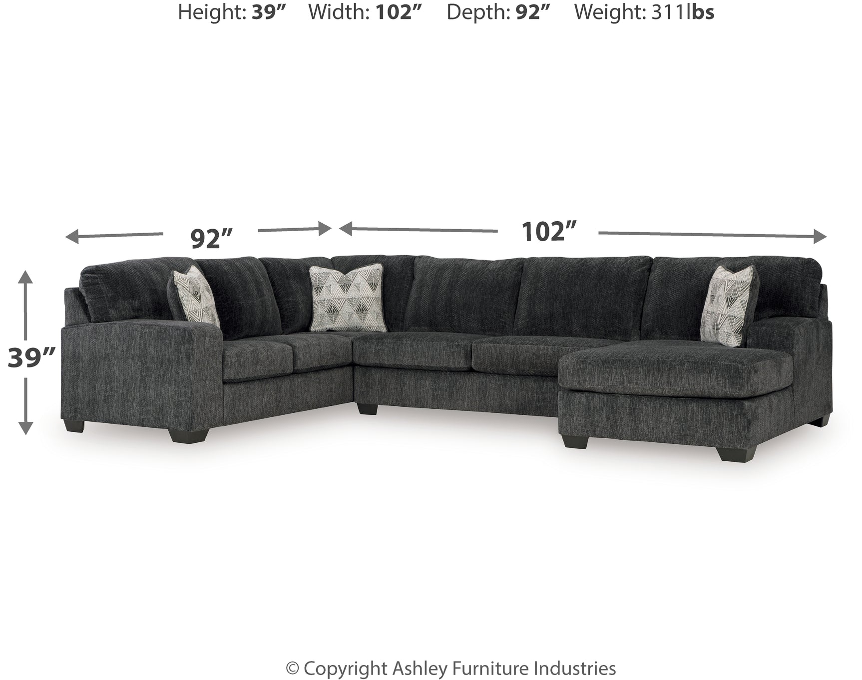 Hollyview Shadow 3-Piece Sectional with Chaise