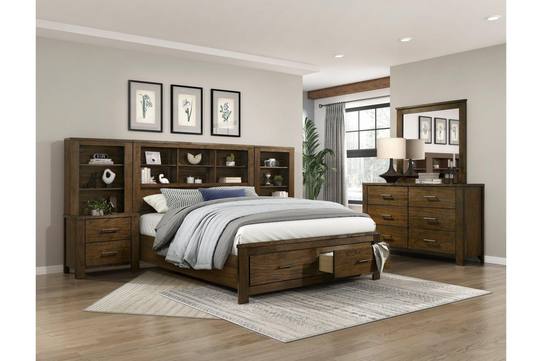 Sullivan Dark Brown Bookcase Storage Platform Bedroom Set