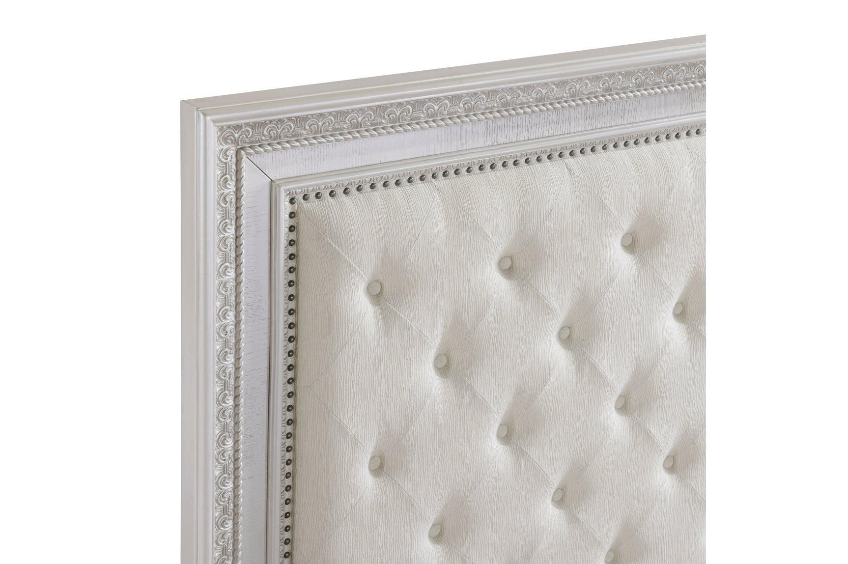 Theodora Pearl White Upholstered Tufted Panel Bedroom Set