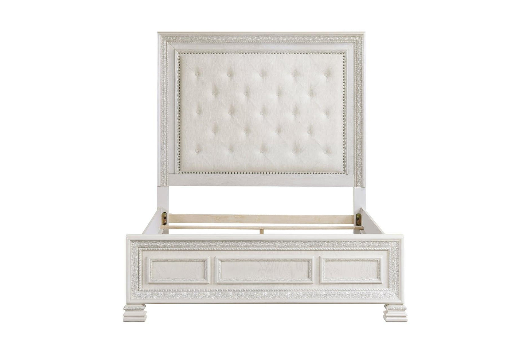 Theodora Pearl White Upholstered Tufted Panel Bedroom Set