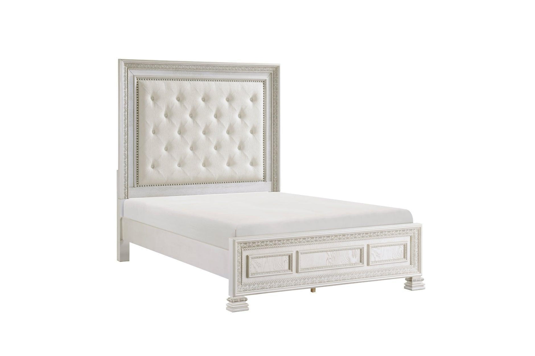 Theodora Pearl White Upholstered Tufted Panel Bedroom Set