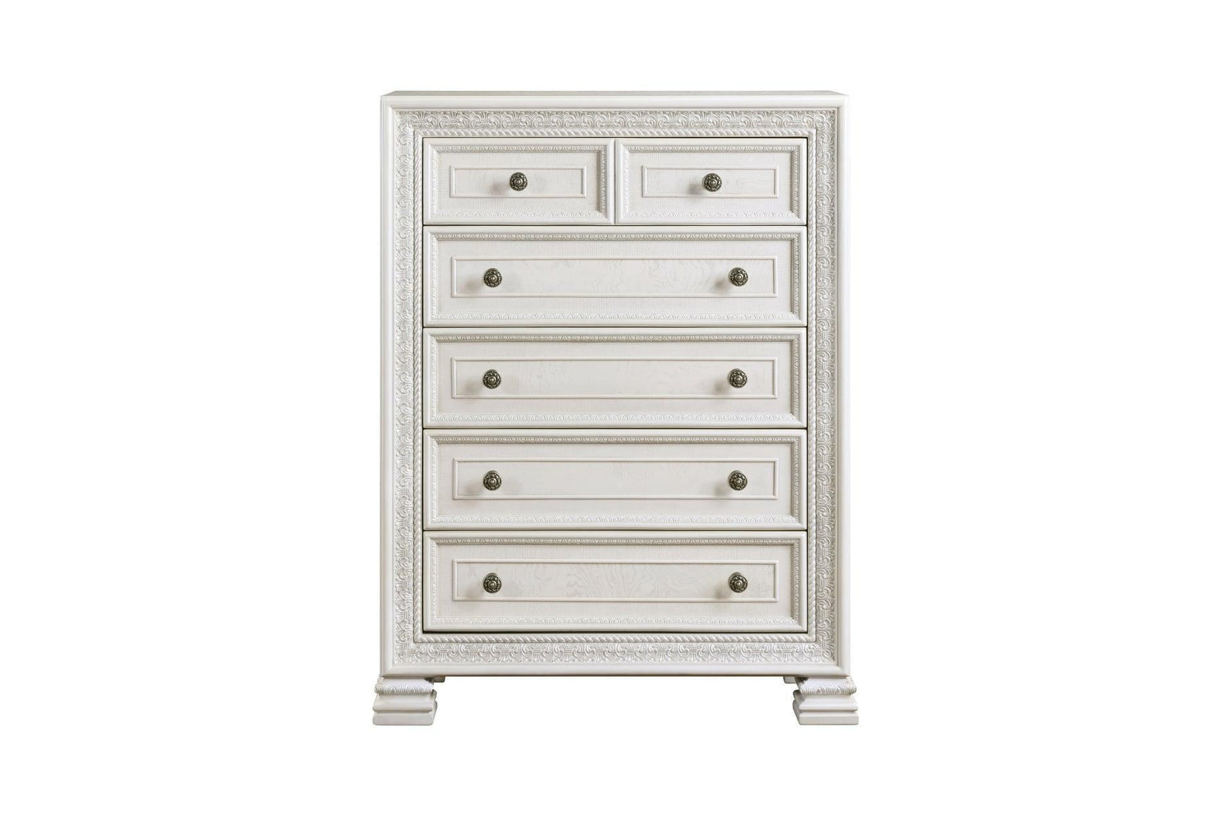 Theodora Pearl White Upholstered Tufted Panel Bedroom Set