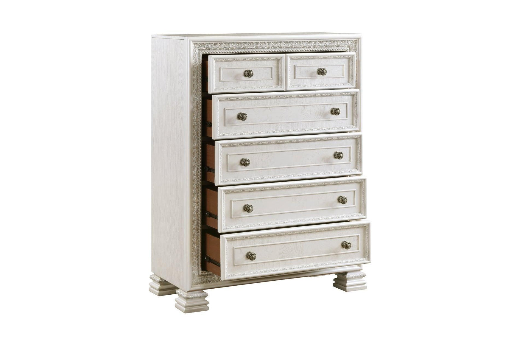 Theodora Pearl White Upholstered Tufted Panel Bedroom Set