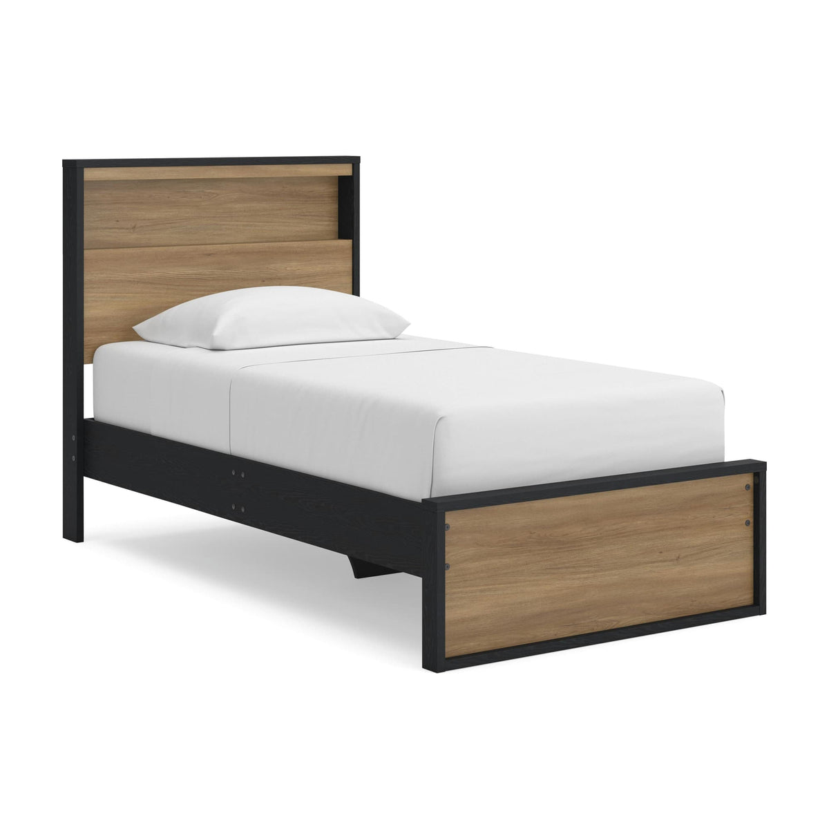 Kozmour Black/Brown Twin Bookcase Complete Bed Frame — angled view