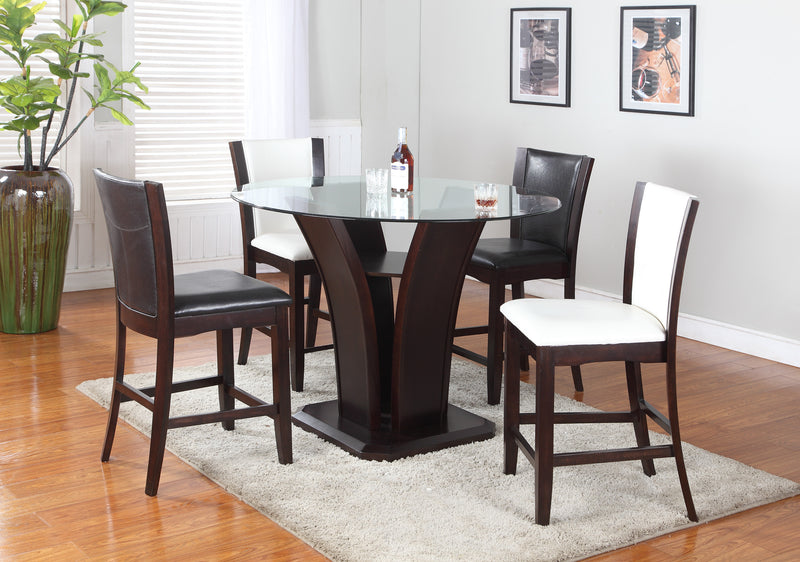 Camelia White/espresso Faux Leather Round Glass-top Counter Height Dining Room Set - Ella Furniture
