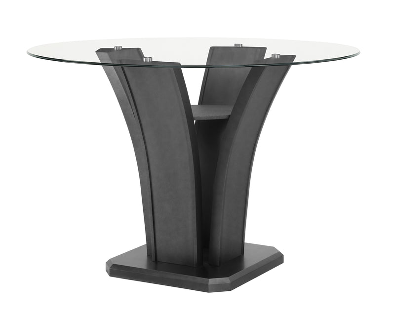 Camelia Gray Modern And Sleek Metal Glass Round Counter Height Dining Room Set - Ella Furniture
