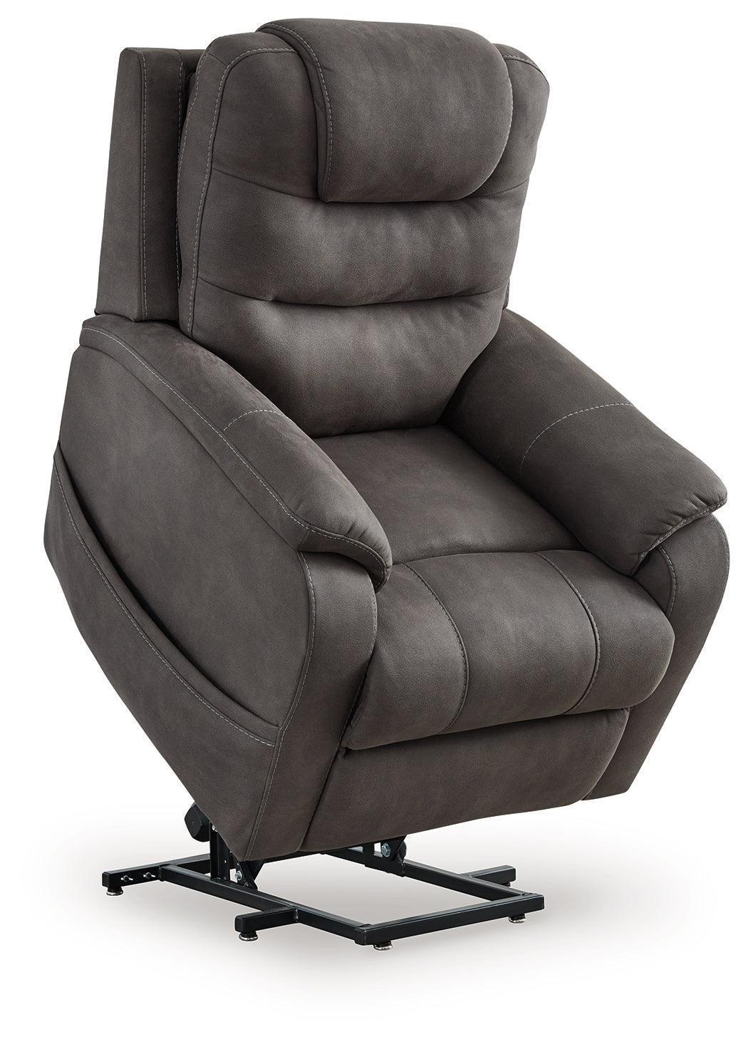 Snowfield Gunmetal Faux Leather Power Lift Recliner