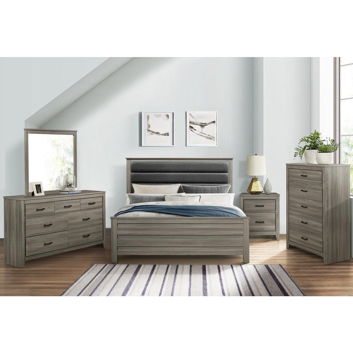 Kie Gray Upholstered Panel King Bed
