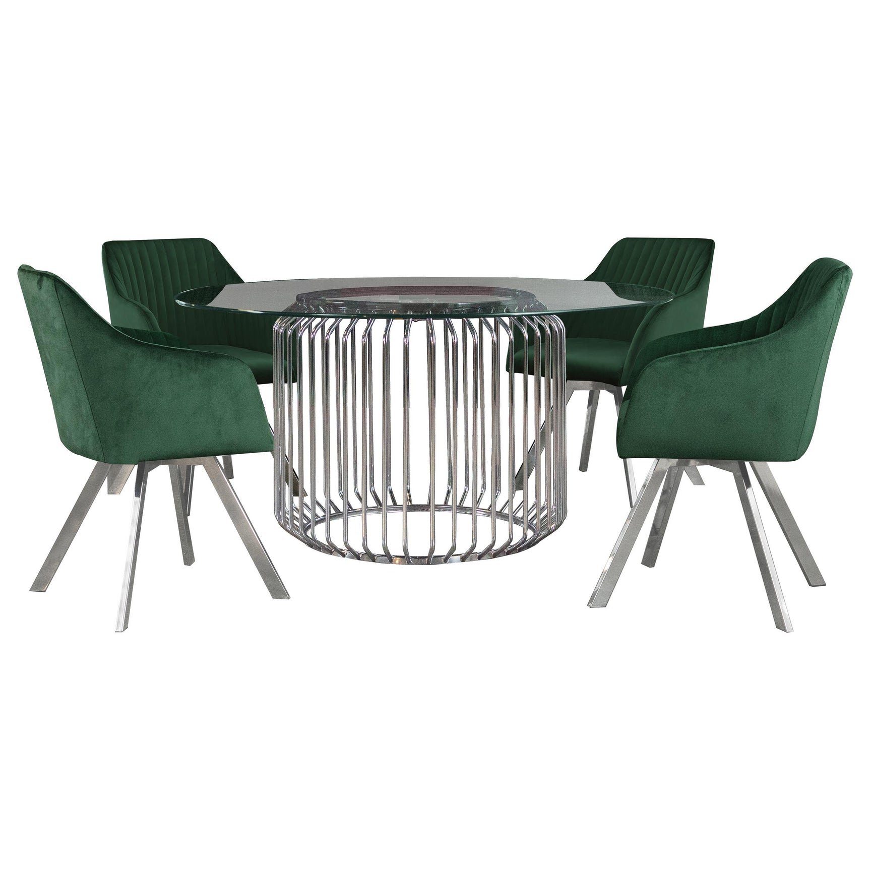 Veena Silver Round Glass Top Dining Room Set