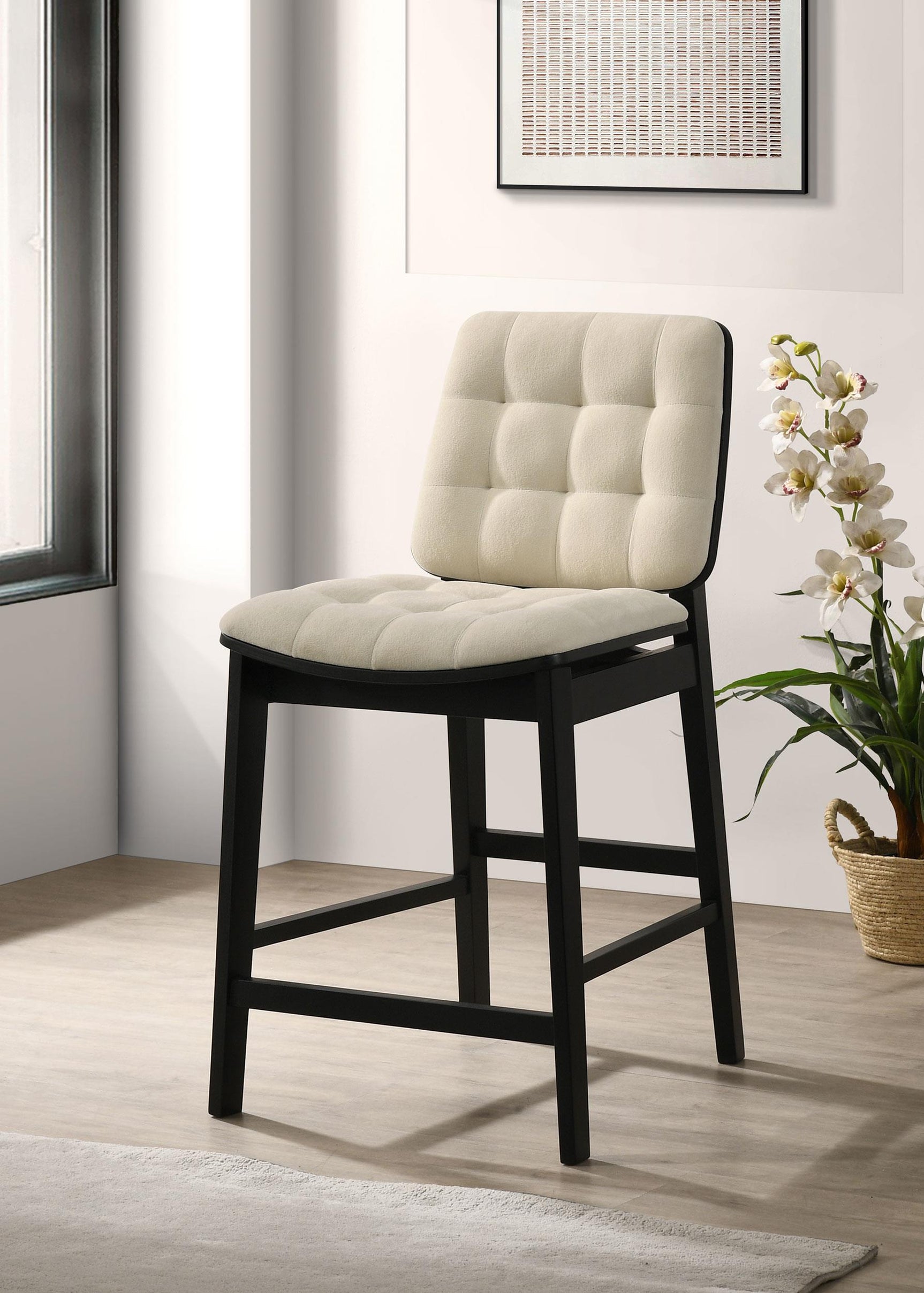 Redbridge Velvet Upholstered Counter Chair Cream and Black (Set of 2)