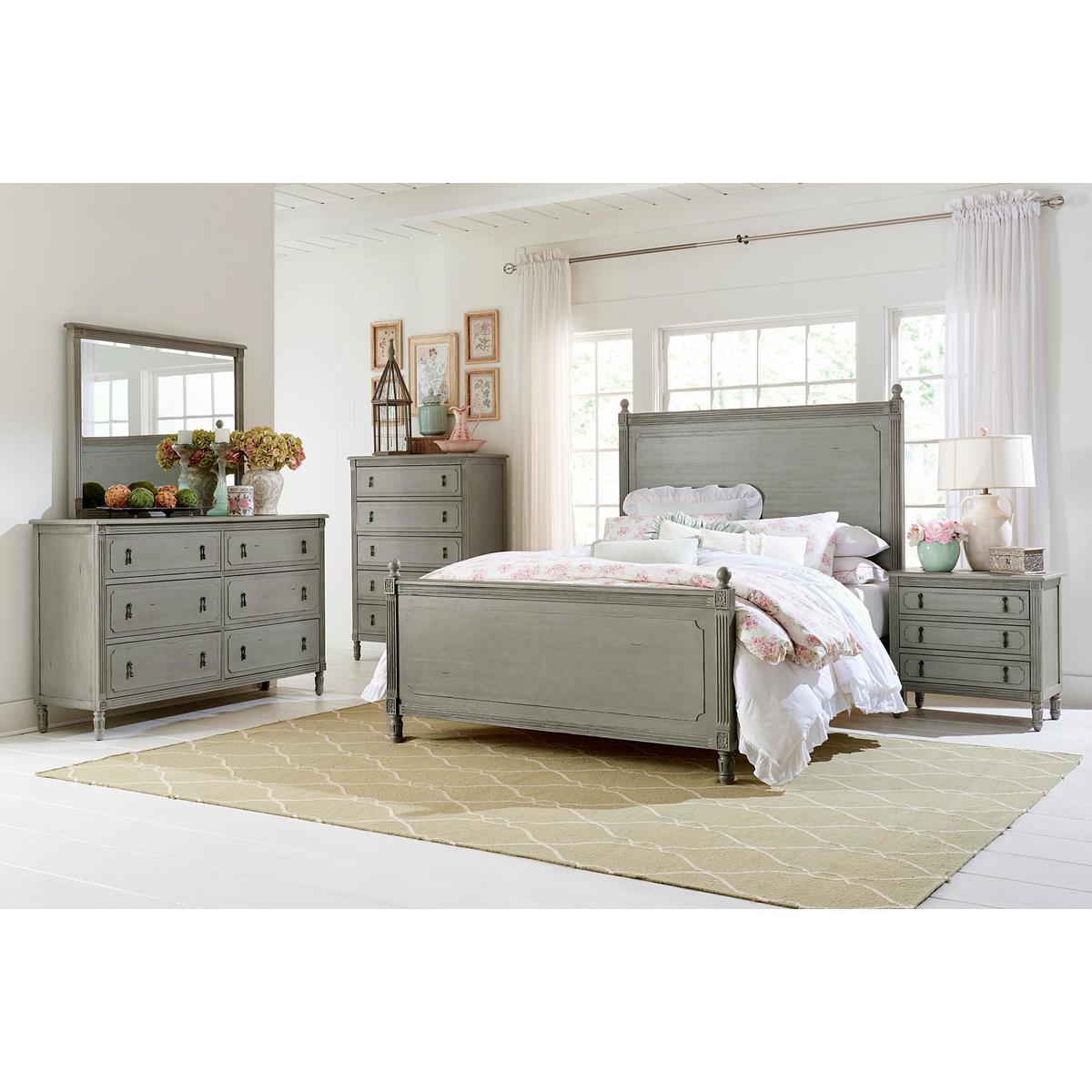 Gray Modern Traditional Rustic Solid Wood And Veneers Panel King Bed - Ella Furniture