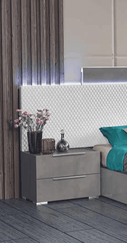 Fabiana Grey Modern Nightstand with High Gloss Lacquer and Marble Top